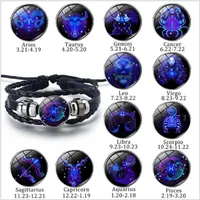 Hot Selling 12 Constellation Time Gem Läder Armband Handstickad Knapp Armband Män och Kvinnor Smycken Gift