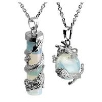 10 stücke chinesische drache pendant wrap kristallzylinder viele farben quarz stein halskette kugel perlen link kette versilbert schmuck