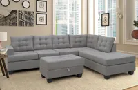 Stati Uniti Stock Sofa 3-Piece Divano con Chaise Lounge e stoccaggio ottomano L Forma divano del salotto Mobili SM000049EAA (Grigio)