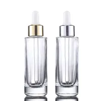 Oblique Bottom Essence Bottle 15ml 30ml 50ml Sqaure Glass Dropper Bottles with Gold Silver Lis 360Pcs Lot