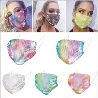 2021 DHL Moda Renkli Örgü Maskeleri Bling Elmas Parti Maskesi Rhinestone Izgara Net Maske Kadınlar Için Yıkanabilir Seksi Hollow Maske