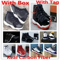 Real carbon fiber 11 Jubilee 25th Anniversary 11s Concord Bred Space Jam 45 basketball shoes xi Cap And Gown Gym red Chicago Trainers