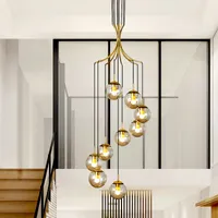 Moderna escalera larga lámparas pendientes de Vida sencilla habitación de cristal luces pendientes nórdica loft Lámparas Dúplex Edificio faroles colgantes