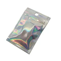 100pcs Retail Clear Front Zip Lock Aluminum Foil Package Bag Reclosable Holographic Mylar Storage Hang Hole Bags for Electronic Grocery