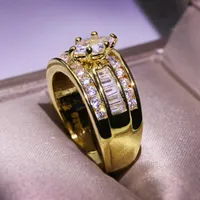 女性の結婚指輪セットヴィンテージクリスタル18krgpゴールドフィル永遠の積み重ね可能なリングの約束女性のための婚約指輪