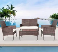 4-Parça Dilimli Rattan veranda mobilya Hasır Konuşma Bahçe Çim Açık Koltuk Takımı yastıklı Koltuk Temperli Tablo W36812141