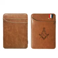 Klasik Yüksek kaliteli mason Logo deri sihirli Moda erkekler para klipleri kart çanta nakit tutucu cüzdanlar