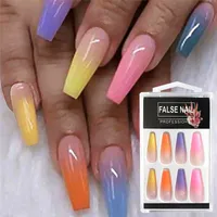 20Pcs/Set Reusable False Nail Tips Full Cover Rainbow Gradient Nail Tips with Designs Press On Nails Art Fake Extension