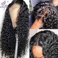 modernshow 4*4 water wave 30 inches closure wig raw virgin human hair with baby hair 150 density pre plucked lace wigs