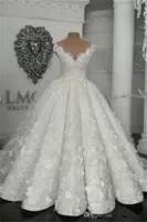2020 Arabic Dubai Wedding Dresses Sheer 3D Floral Appliques Beads Plus Size Wedding Dress Princess Ball Gown Vestido De Novia