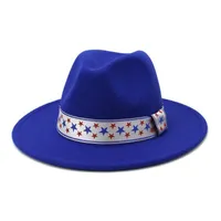 Women Fedora Wide Brim Hat British Style Wool Star Print Vintage Hats for Women Men Sombrero Khaki Felt Jazz Cap
