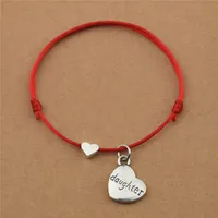 20pcs/lot Red Family Party Gifts Heart Charm Mom Daughter Dad Son Grandma Grandpa Uncle Aunt Sister Pendant Red Black Cord Rope Bracelets