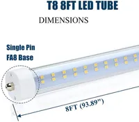 65W V Shaped LED Tubes 8ft 6000K R17D FA8 Base LED T8 Tube 45W Ballast Bypass 8 feet LED Fluorescent Tubes Lamp bulb