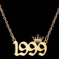 Número do ano de nascimento da coroa de aço inoxidável Colares Nome personalizado Nome Inicial Colar Pingentes para mulheres meninas aniversário jóias ano especial ano