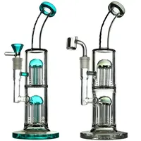 Double Arms Trees Perc 10 Inches Glass Bongs Tall Water Pipes Beaker Bongs Dab Rigs With Diffused Downstem Oil Rigs