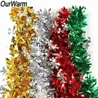 ourwarm 2m 다채로운 눈송이 반짝이 리본 크리스마스 트리 화환 장식 크리스마스 홈 장식품 축제 파티 장식