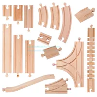Wooden Train Tracks DIY Assembly Model Building Blocks Kits Toy, Compatible with Trains, Straight& Curved Track, 50 Styles, Christmas Kid Gift