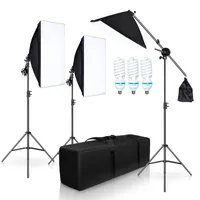 التصوير الفوتوغرافي استوديو Softbox Lighting Kit مع 3 × 5500K المصابيح الذراع حامل صور فيديو مستمر لينة مربع الإضاءة