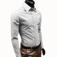 Mäns Klänning T-shirts Män Företagskjorta Plus Storlek Enstaka Breasted Male Formal Blus Vit Vrid Collar Toppar Höst Långärmad Basic Mens