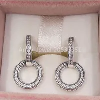Andy Jewel Authentic 925 Sterling Silver Studs Sparkling Double Hoop Earrings Fits European Pandora Style Studs Jewelry 299052C01