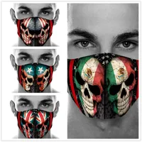 10pcs American Flag Ghost Head Printing Cotton Mask Game Dust Halloween Skull Cosplay Face Masks Masquerade Party Reusable Face Care