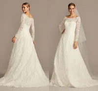 ОЛЕГ Кассини Off-The-Плечи кружевном платье A-Line свадебное 2021 шнурка свадебное платье аппликация с длинным рукавом плюс размер развертки поезд