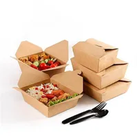 Disposable Kraft Paper Lunch Boxes Takeaway Folding Rectangular Packing Box Tearable A02
