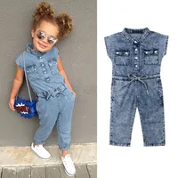 2020 ins baby meisjes denim romper kinderen boog cowboy jumpsuits 2019 zomer mode boutique kinderkleding C5768