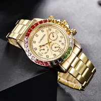 Luxus-Stern-Diamant eingelegter Strass-Männer-Mode-farbenfrohe analoge Sport-Quarz-Armbanduhr-Geschenk Bester Verkauf Edelstahl 2020