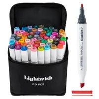 60 Colored alcol Marcatori Art Disegno Manga Twin Tip Marker Pen Set + Carry Bag + Forniture Evidenziare Art Pen Y200709