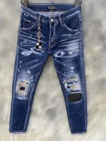 DSQ джинсы мужские роскоши дизайнерские джинсы тощий разорвал прохладный парень причинно-следственная дыра джинсовая мода бренд подходят джинсы мужские мыть штаны 61290
