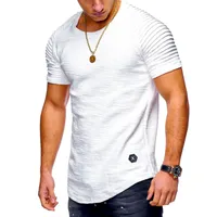 남성용 T 셔츠 O 넥 슬림 맞는 솔리드 컬러 반팔 티셔츠 스트라이프 폴드 라글란 슬리브 스타일 T 셔츠 남성 TEES M-XXXL
