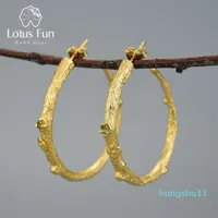 Lotus Fun Real 925 Sterling Silver Natural Peridot Original Handmade Fine Jewelry Vintage Fashion Hoop Earrings for Women