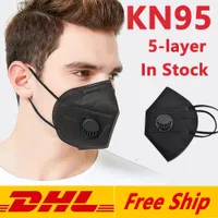 Máscaras DHL Free Ship KN95 Cara Black 5 camadas com máscara de respiração Válvula descartável Tecido Dustproof Windproof Respirador Anti-Fog Outdoor