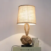 Vintage hennep touw tafellampen voor woonkamer pastorale stijl home deco bureau verlichting slaapkamer lamp stand licht armaturen lezen