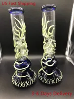 25 CM 11 Inch Premium Glow in the Dark Blue Color with Teal Vein Hookah Water Pipe Bong Glass Bongs With Stem US Warehouse
