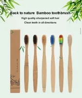 7 renk baş bambu diş fırçası doğal ham sap gökkuşağı renkli diş fırçası yumuşak kıllar çevre