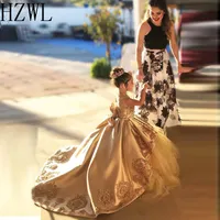 2020 koronki Aplikacja Satin First Commion Sukienki Dzieci Wieczór Suknia Balowa Błapać Dziewczyny Korowód Sukienka Klejnot Kwiat Kwiat Girl Sukienki