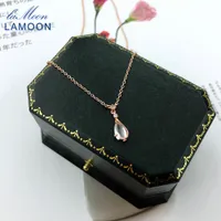 Lamoon 925 Gümüş Sakura kolye kolye Kiraz Çiçekleri Petal Gül Kuvars 18K Rose Altın Kaplama Güzel Takı LMNI096 Y200810
