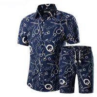 2020 Summer Fashion Floral Print Shirts Uomo + Pantaloncini Set da uomo Manica corta Camicie Casual Uomo Abbigliamento Set di abbigliamento Tracksuit Plus Size 5XL
