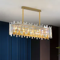 Nova iluminação lustre moderno para jantar quarto retângulo de ouro cristal luminárias cozinha de luxo ilha cristal lâmpada de brilho