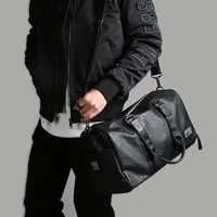 남성 가죽 여행 가방 대형 더플 독립적 인 신발 보관 큰 피트니스 가방 핸드백 가방화물 어깨 가방 블랙 XA237WC 200921