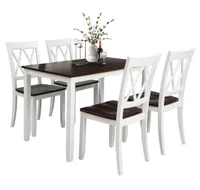EU Stock armazém 5-Piece Set Branco + Cereja de jantar de madeira Set Tabela Home Kitchen Table and Chairs SH000088AAK jantar