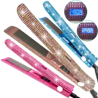 Crystal Rhinestone Hair Slager Titaniumplaat plat ijzer met LCD Digital Display Woman Hair Care Styling Tools