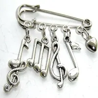 Vintage Silver Charm Music Note symbol heart Brooches for Women Brooch Pin Tassel Boho Jacket Dress Coat Bag Jewelry Brithday Accessories