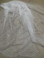 Special Tulle Lace Tyg med limmade Glitter Vit Afrikansk Tulle Net Lace Fabric LJY 52721 1 för brudklänning