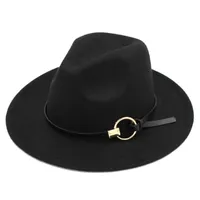 Cappelli larghi Brim Mistordawn Classico Unisex Fedora Cap Bel Blend Blend Panama Cappello O-ring Fibbia in pelle di fibbia Taglia 56-58 cm