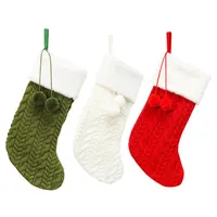 Çoraplar Dekorasyon Noel Ev Süsler Asma Örme Yün Çorap Peluş Topu Noel Ağacı ile Noel Çocuk Hediye Tutucu