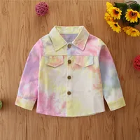Children&#039;s clothing 2020 fashion girls tie-dye denim jacket spring and autumn children&#039;s all-match long-sleeved jacket