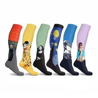 Оптовая 200 пар / серия 3D носки компрессионные печати искусства спортивные бегущие колено высокие носки чулки для мужчин и женщин